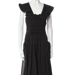 CARVEN Square Neckline Black Dress with Pockets Ruffle Size 36 / US 4 / S